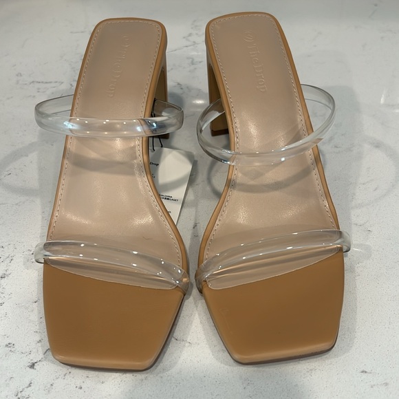 NWT - The Drop Avery Square Toe 2 Strap High Heeled Sandal - Tan / Clear - 7.5 - Picture 10 of 16